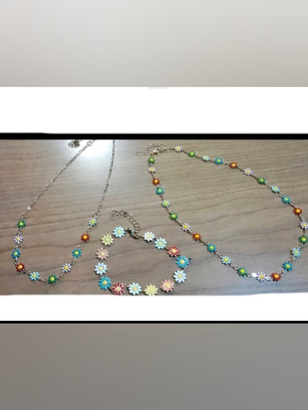 Women's Multi-Color Daisy Chain Necklace and Bracelet Set